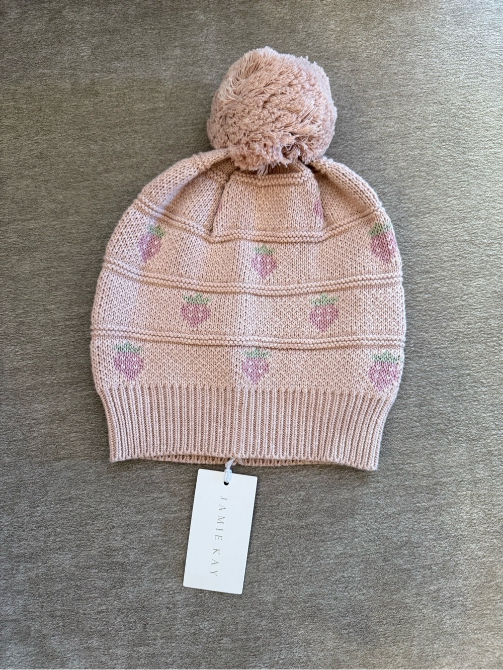 Jamie Kay Soft Pink Strawberry Pom-Pom Knit Hat